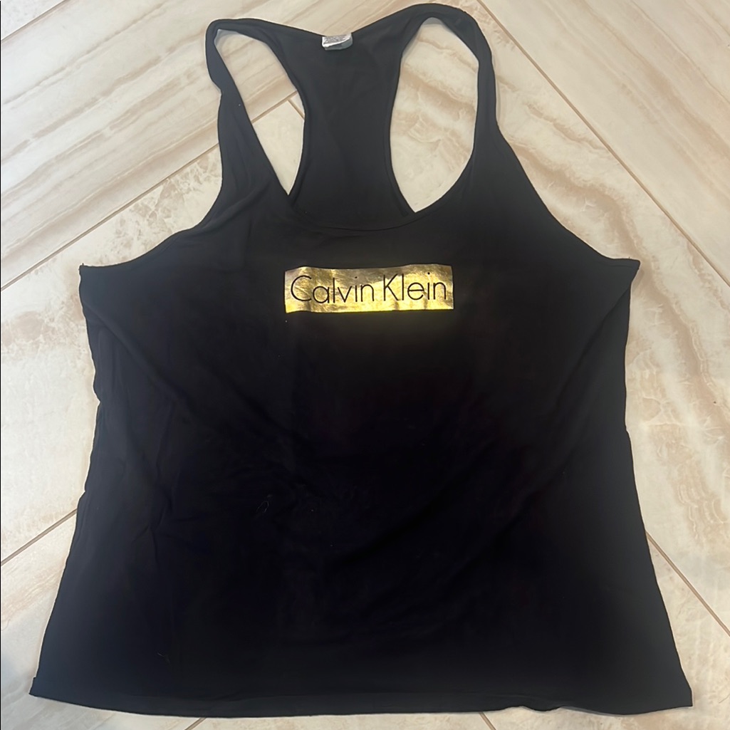 Calvin Klein Black And Gold Fitted Muscle Tank Top